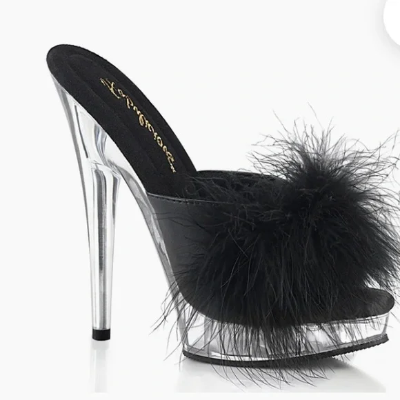 New Fabulicious Sultry Platform Marabou Heel Sultry-601F black & clear sz 9 - Picture 2 of 11